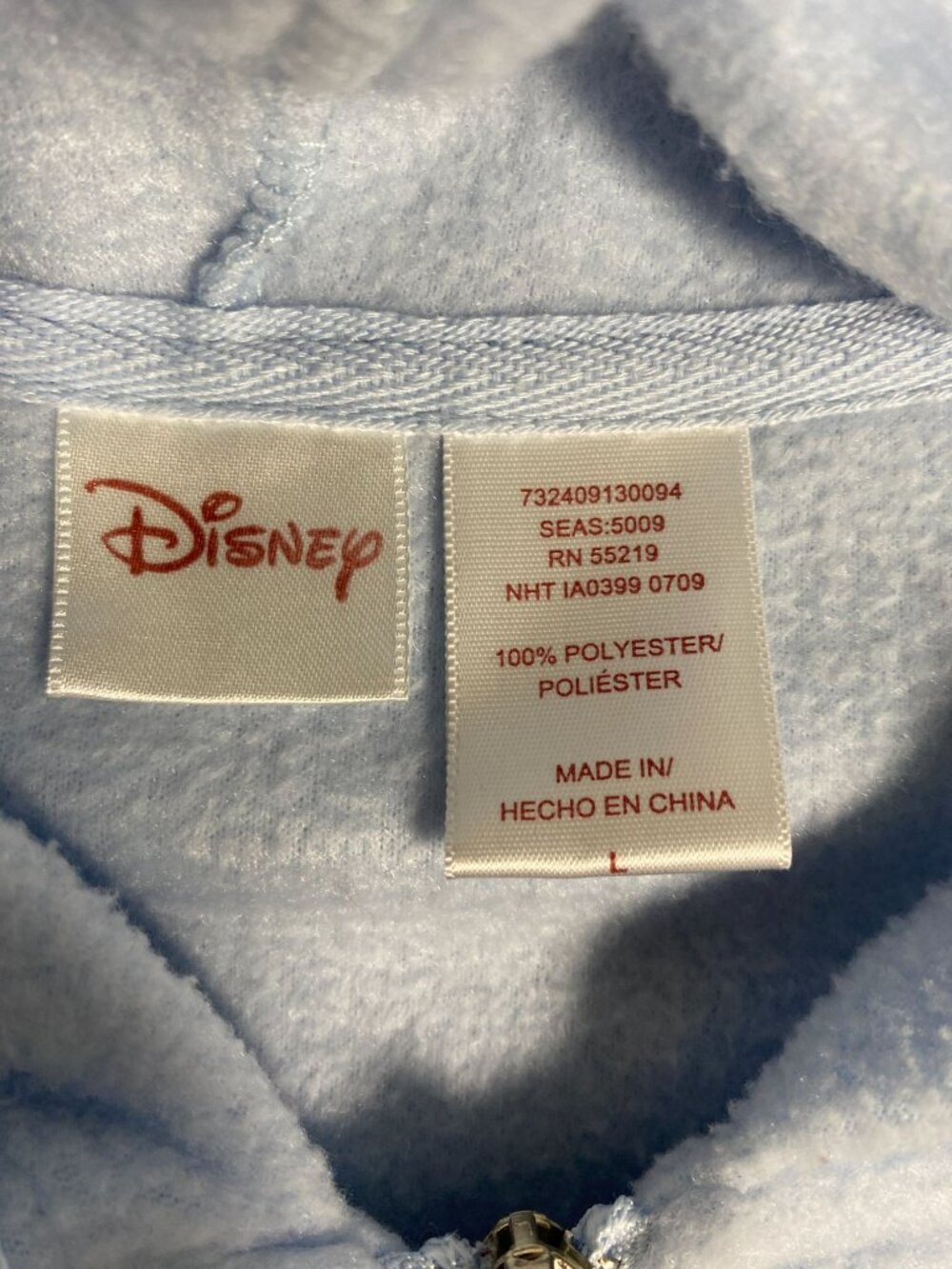 Disney Womens Eeyore Light Blue Full-Zip Hoodie Sweatshirt  L Embroidered Design - Picture 4 of 7
